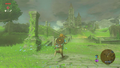 Link running toward the Temple of Time in a storm from Breath of the Wild
