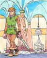 Link walking away from the sleeping Princess Zelda