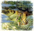Artwork of Link in the Lost Woods from the German A Link to the Past guide