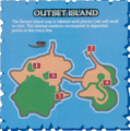A map of Outset indicating important spots in the island