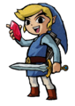Blue Link clutching a Red Rupee from Four Swords