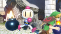Young Link holding a Bomb beside Bomberman