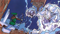 Artwork of Link slaying Ganon with the Silver Arrow from The Legend of Zelda