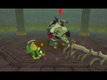 Link beginning the Back Slice by Rolling to dodge an attack.