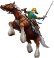 Link wielding the Knight's Sword while riding Epona