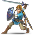 Link carrying the Sheikah Slate in his Champion's Outfit outfit from Super Smash Bros. Ultimate