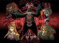 Promotional artwork depicting Midna, Link, Zelda, Ganondorf and Zant