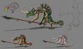 Concept art of various Lizalfos wielding Lizal Spears from Breath of the Wild