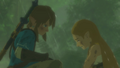 Link consoling a grieving Princess Zelda