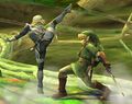 Sheik fighting Link in Super Smash Bros. Brawl