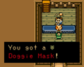 The Happy Mask Salesman giving Link the Doggie Mask in Oracle of Ages