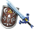 Artwork of the Shield of Antiquity with the Phantom Sword from Hyrule Warriors Legends