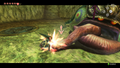 Link attacking the Deku Toad's tongue in Twilight Princess HD
