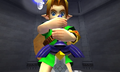 Link pulling the Master Sword from its pedestal in Ocarina of Time 3D