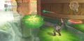 Link using the Whip to flip over a Lily Pad in Skyward Sword