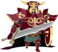 A red Mighty Darknut with a horned helm from The Wind Waker