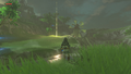 A fallen Star Fragment and its projected beam from Breath of the Wild