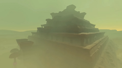 A screenshot of the Lightning Temple, a pyramid-like structure, during the Sand Shroud.