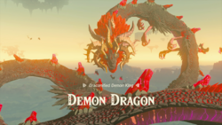 A screenshot of the Demon Dragon in the Sky. Text on-screen displays his name, along with the title, "Draconified Demon King".