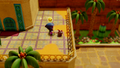 A promotional screenshot of Zelda with a Cat in Gerudo Town from Echoes of Wisdom