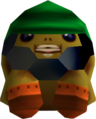 Goron Link curled up in a ball from Majora's Mask