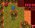 Link hides from the Strange Brothers in the grove.
