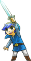 Blue Link holding up his Sword from Tri Force Heroes