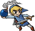Blue Link about to throw a Bomb in Four Swords Adventures