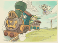 Link conducting the Spirit Train as Princess Zelda accompanies