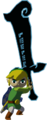 Link wielding Phantom Ganon's Sword from The Wind Waker