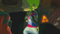 The Triforce of Power on Ganondorf's hand and Tetra's piece of the Triforce of Wisdom