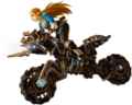 Artwork of Zelda riding the Master Cycle Zero from Hyrule Warriors: Age of Calamity