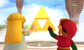 Princess Zelda and Link wishing upon the Triforce in A Link Between Worlds