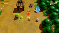 A promotional screenshot of Zelda using the Echoes of a Torch Slug, an Ice Octo, and a Buzz Blob to fight from Echoes of Wisdom