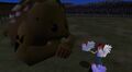 The Cucco Lady juggling Cuccos in front of Medigoron during the ending of Ocarina of Time