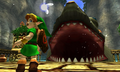 Link about to be swallowed by Jabu-Jabu in Ocarina of Time 3D