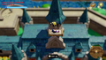 A promotional screenshot of Zelda using an Old Bed on top of Hyrule Castle
