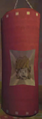 Groose's punching bag from his room with a crude drawing of Link's face from Skyward Sword