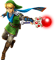 Link wielding the Fire Rod artwork from Hyrule Warriors