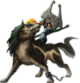 Artwork of Midna atop Wolf Link