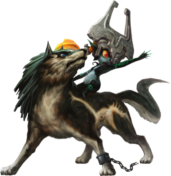 File:TPHD Wolf Link and Midna Artwork.png