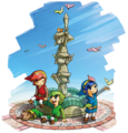 The Links under the Tri Force Heroes Statue