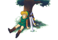 Link resting against a Tree