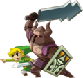 Artwork of Link and Phantom Zelda cooperating from Spirit Tracks