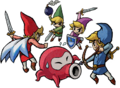 Artwork of the Links fighting an Octorok from Four Swords