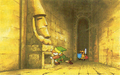 Artwork of Link exploring a Dungeon with a Darknut nearby from The Legend of Zelda