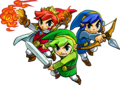 The Links equipped with different items and Costume