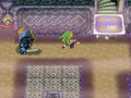 Link runs towards a Safe Zone to escape a Phantom in the temple