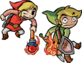 Red Link burning Green Link with a Fire Rod