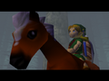Link exploring the Lost Woods with Epona